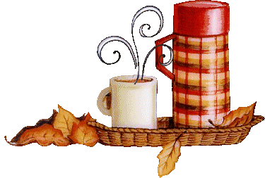steaming mug of hot chocolate on a tray, surrounded by fall leaves